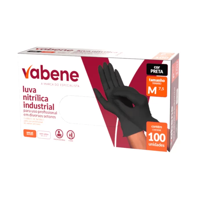 LUVA NITRILICA PRETA VABENE M CX COM 100UN
