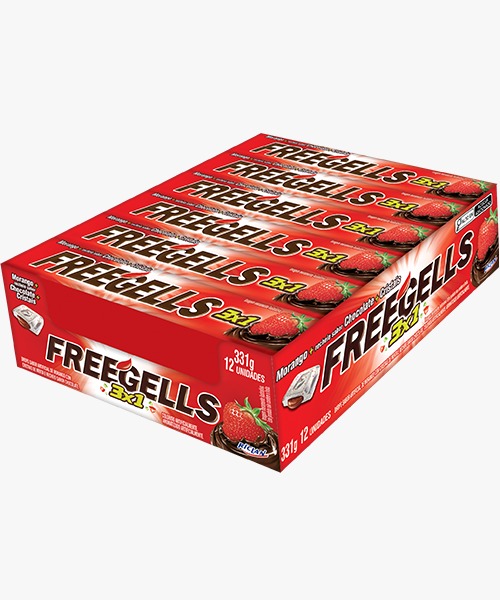 FREEGELLS DISPLAY 3X1 MORANGO COM CHOCOLATE 12UN