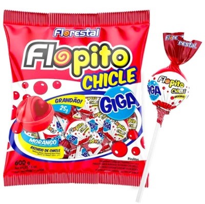 PIRULITO FLOPITO CHICLETE GIGA MORANGO 600G
